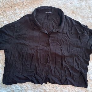 Black Button Front Blouse Women’s L Short Sleeve Collared Casual Basic